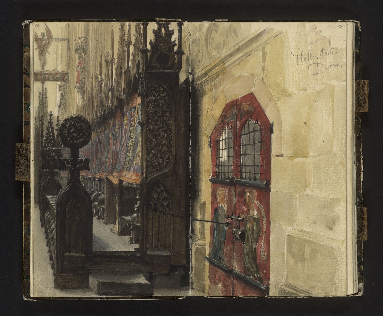 Widok na ławki chóru w katedrze w Halberstadt autorstwa Adolph Menzel