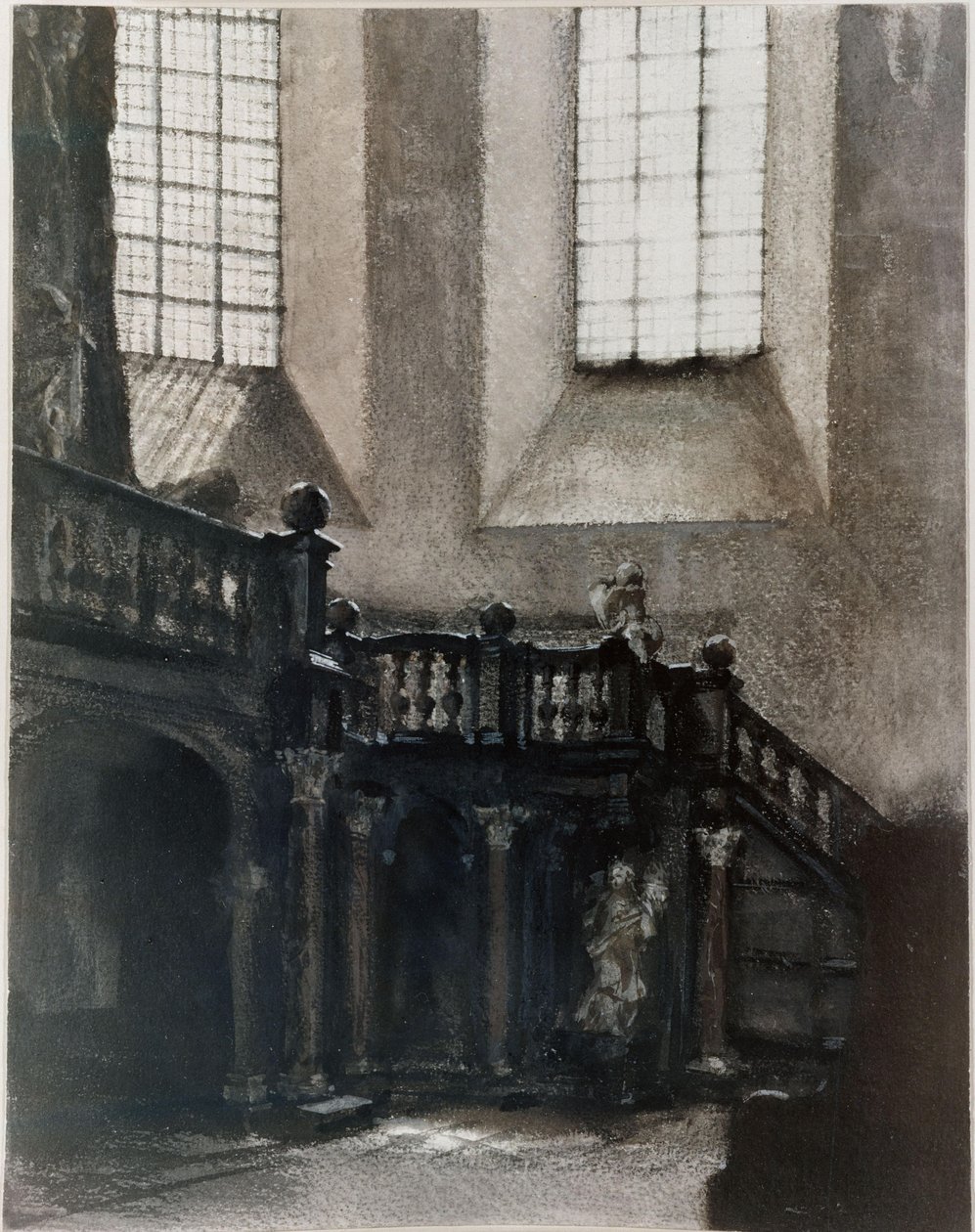 Widok na barokową empory organową autorstwa Adolph Menzel