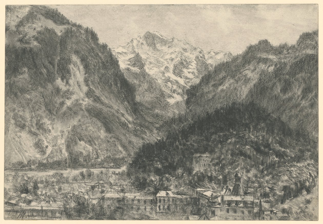 Widok ponad Interlaken na masyw Jungfrau autorstwa Adolph Menzel
