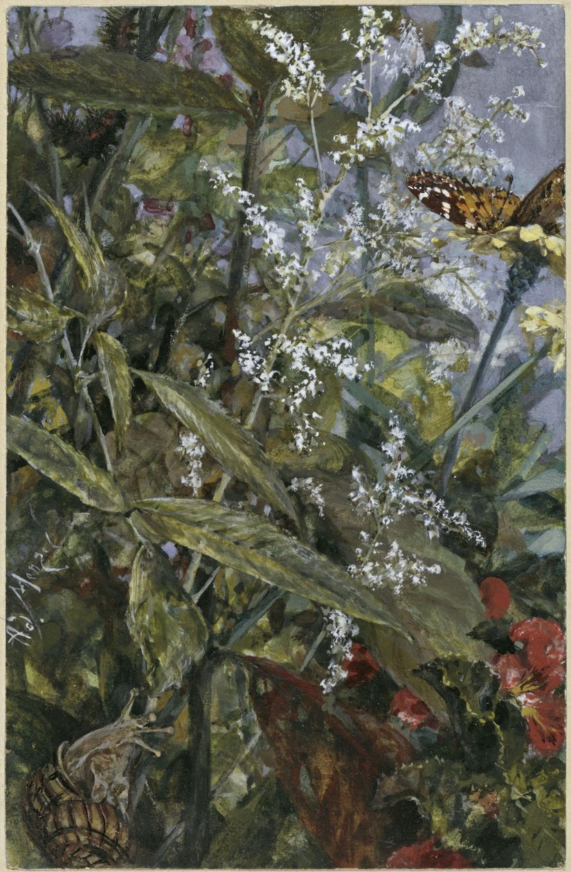 Kwiaty z motylem i ślimakiem. Z „Albumu dla dzieci” autorstwa Adolph Menzel