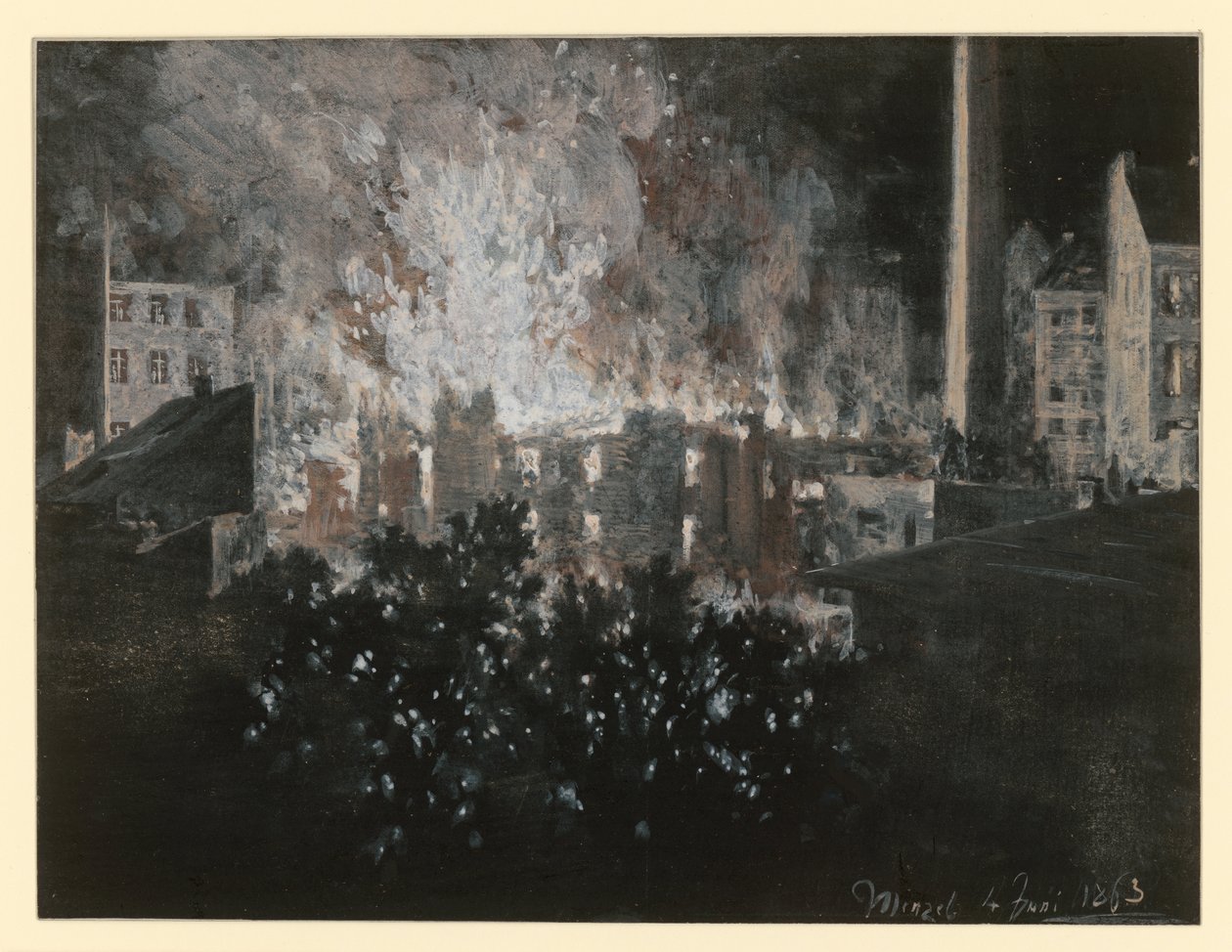 Pożar domu autorstwa Adolph Menzel