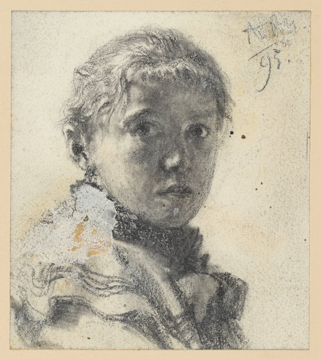 Popiersie dziewczynki zwróconej w prawo, z głową skierowaną ku widzowi autorstwa Adolph Menzel