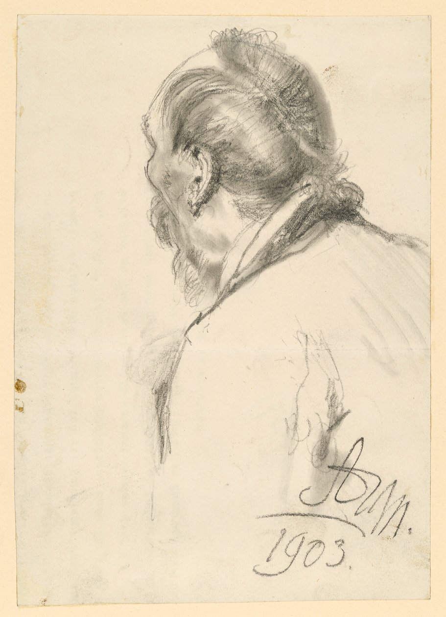 Popiersie brodatego mężczyzny zwróconego w lewo, częściowo widzianego od tyłu autorstwa Adolph Menzel