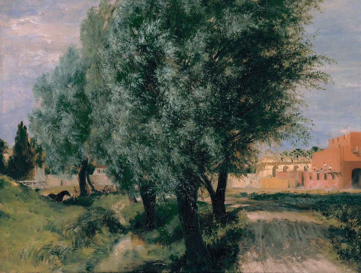 Plac budowy z wierzbami, 1846 autorstwa Adolph Menzel