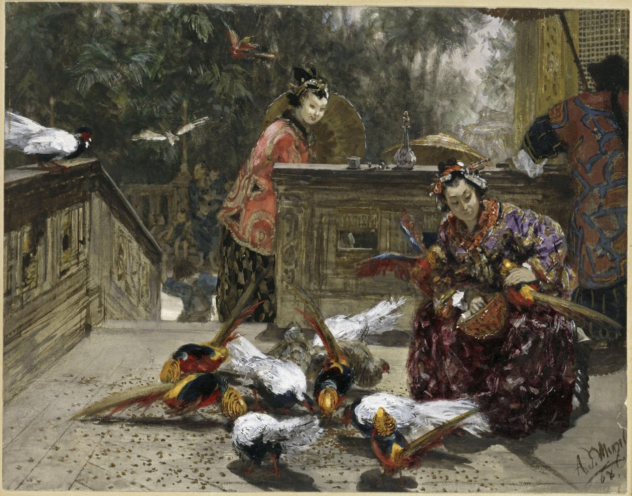 Chinki z bażantami. Z „Albumu dziecięcego” autorstwa Adolph Menzel
