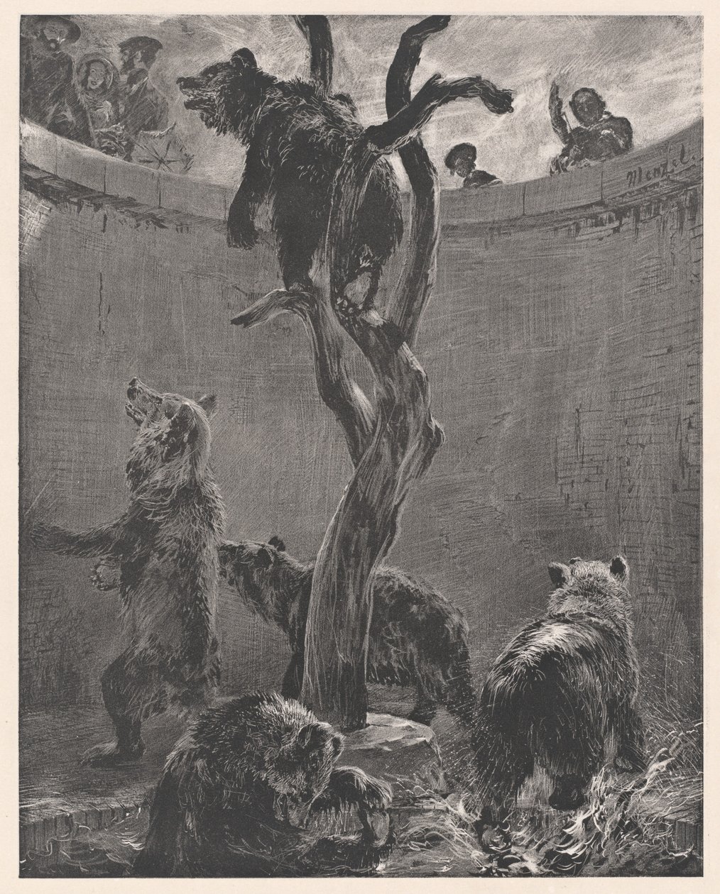 Klatka dla niedźwiedzi w ogrodzie zoologicznym (The Bear Pit in the Zoological Gardens) autorstwa Adolph Menzel