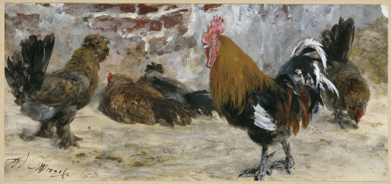 Kogut i kury. Z „Albumu dziecięcego” autorstwa Adolph Menzel