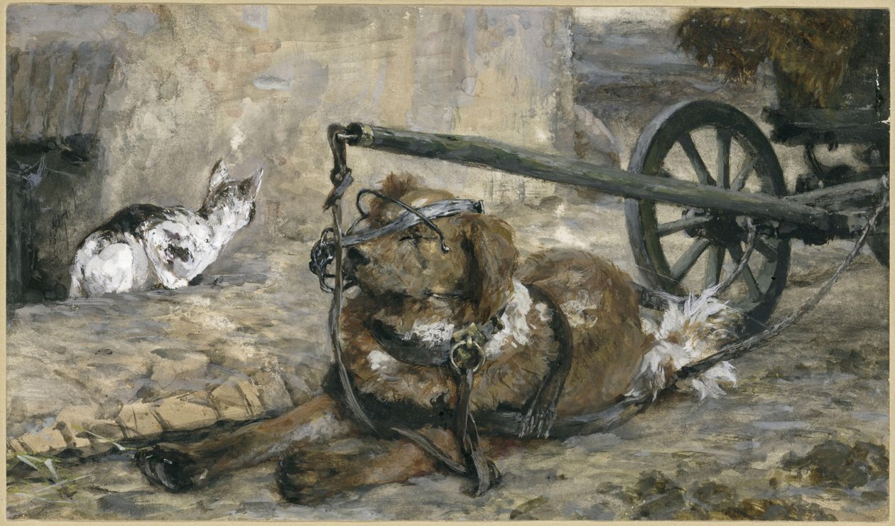 Pies myśliwski i kot. Z „Albumu dziecięcego” autorstwa Adolph Menzel