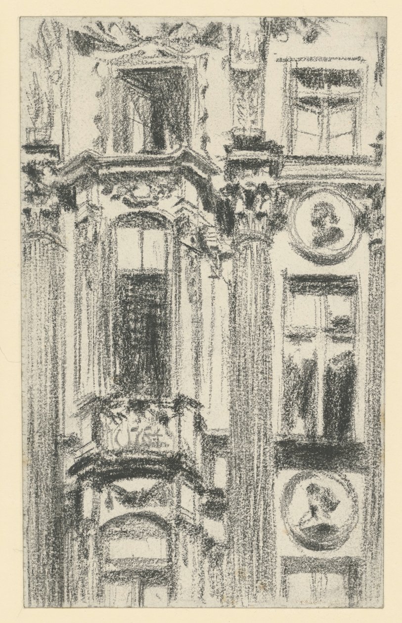 Szczegół środkowej wysuniętej części Pałacu Saksońskiego w Dreźnie autorstwa Adolph Menzel
