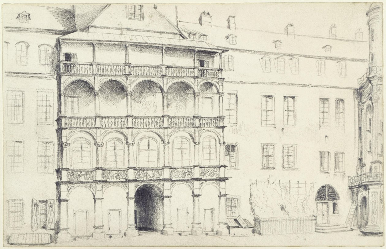 Północna strona wielkiego dziedzińca zamkowego w Dreźnie autorstwa Adolph Menzel