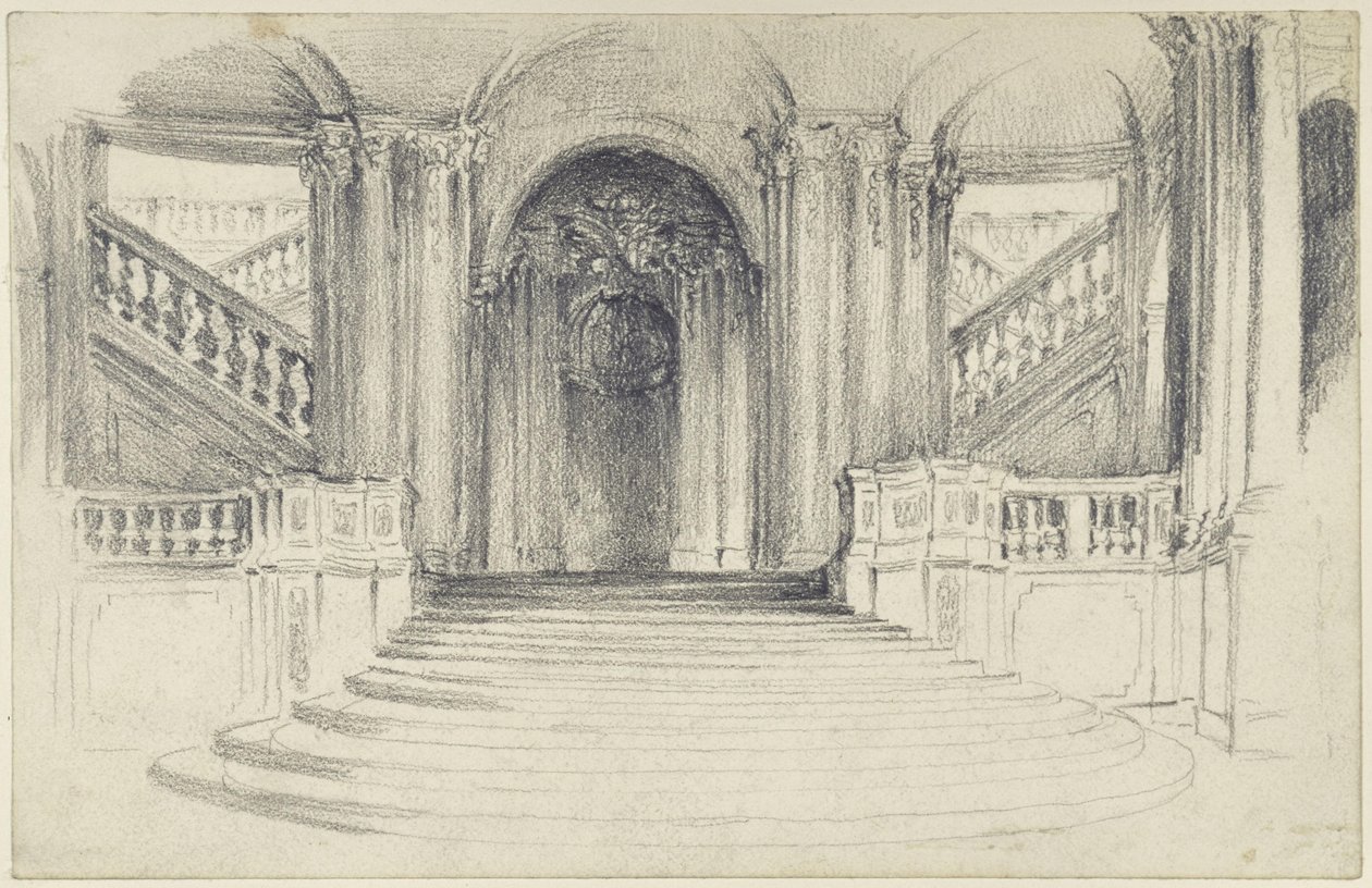Klatka schodowa od strony dziedzińca w pawilonie Wallpavillon w Zwingerze w Dreźnie autorstwa Adolph Menzel