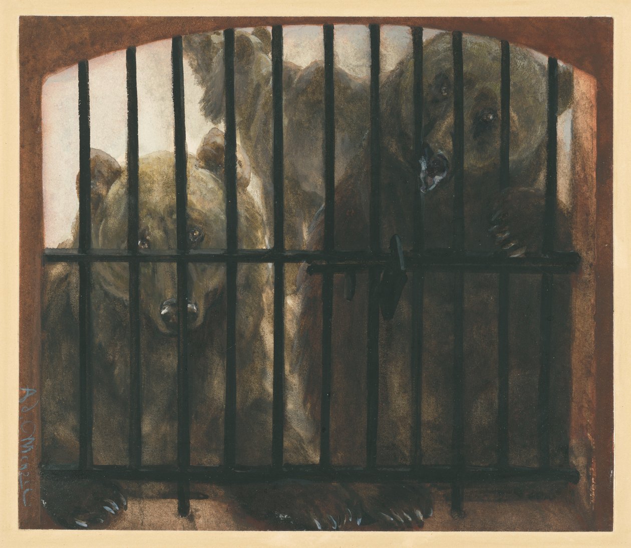 Trzy niedźwiadki w klatce. Z „Albumu dla dzieci” autorstwa Adolph Menzel