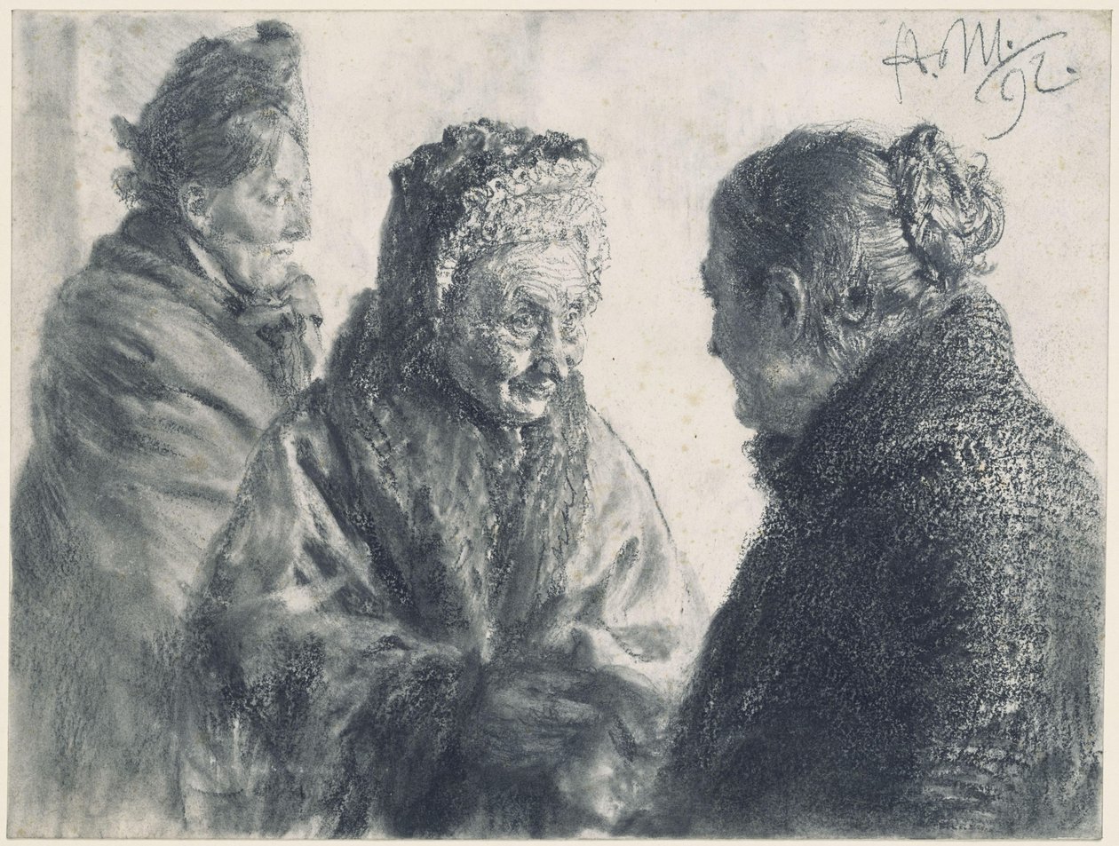 Trzy kobiety owinięte w chusty autorstwa Adolph Menzel