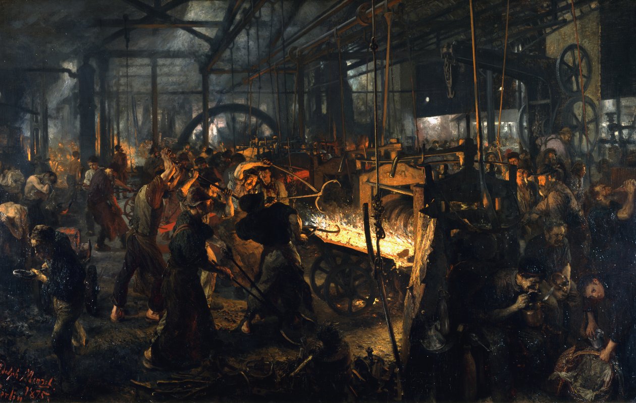 Walcownia żelaza (Współcześni cyklopi) autorstwa Adolph Menzel
