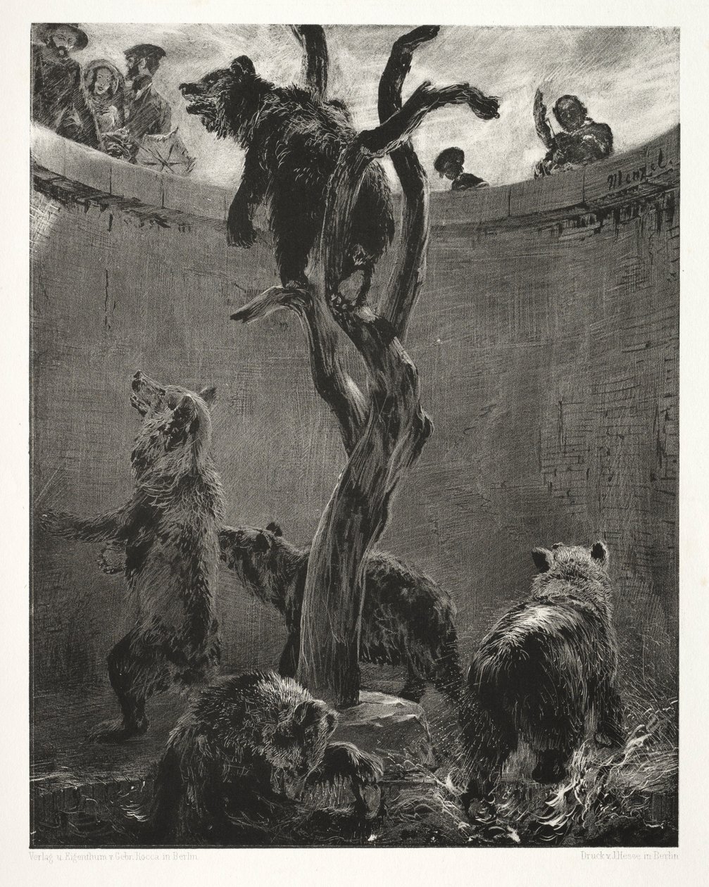 Esej o kamieniu z pędzlem i skrobakiem: Niedźwiedzia jama, 1851. autorstwa Adolph Menzel