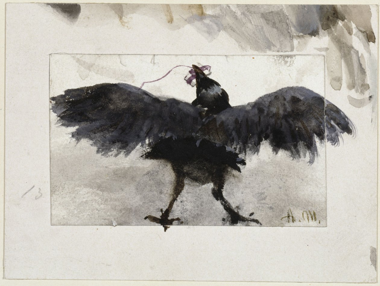 Trzepoczący kruk z paczką w dziobie autorstwa Adolph Menzel