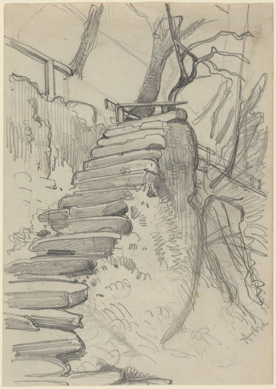 Klatka schodowa z kamienia w ogrodzie autorstwa Adolph Menzel