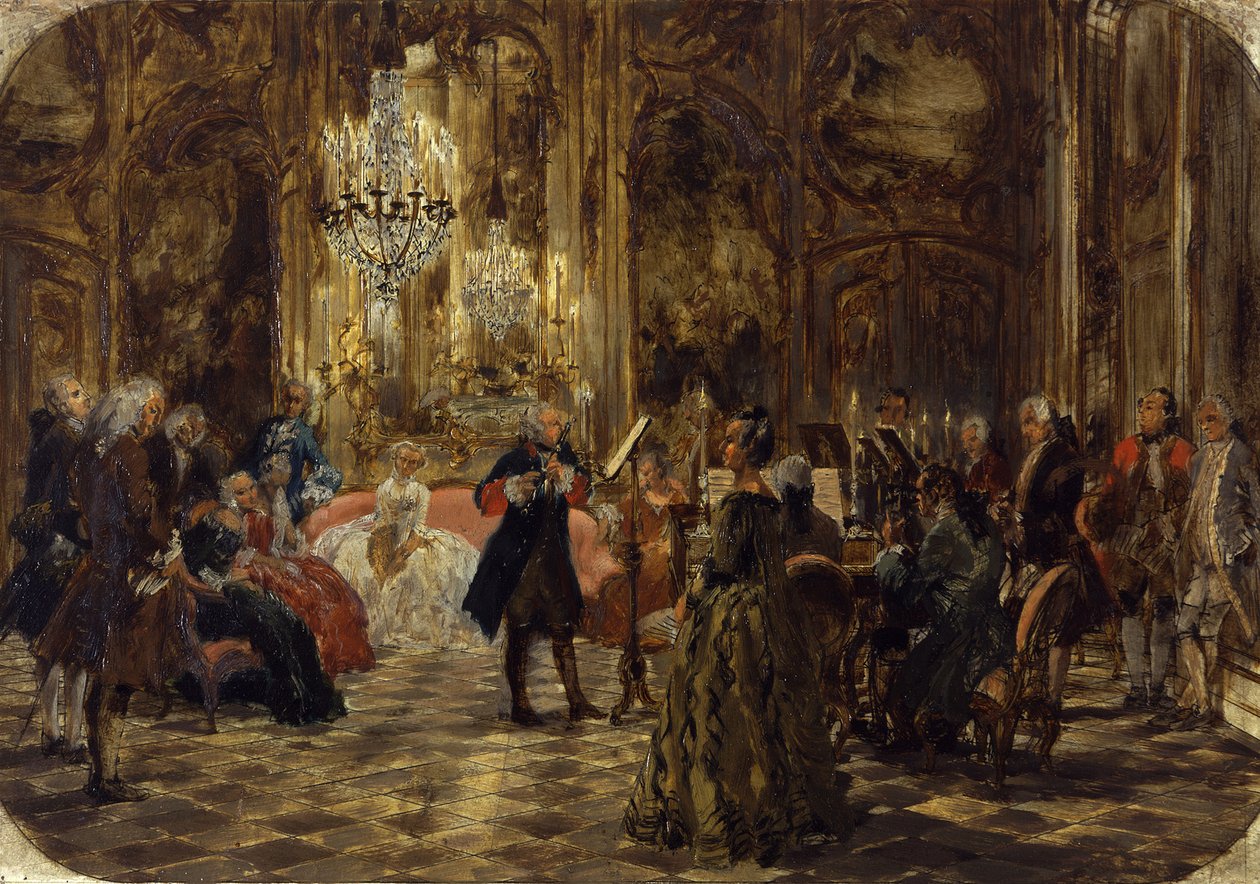 Koncert fletowy Fryderyka Wielkiego w Sanssouci. Szkic autorstwa Adolph Menzel