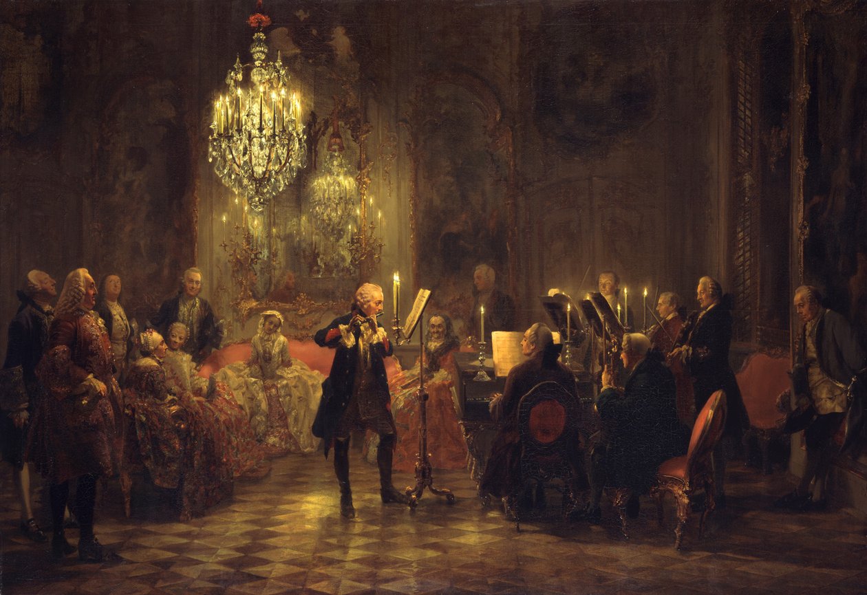 Koncert fletowy króla Fryderyka II w Sanssouci autorstwa Adolph Menzel
