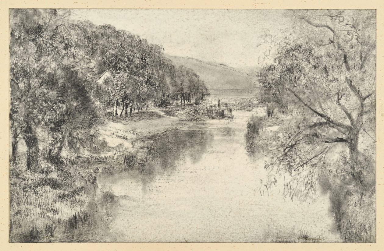 Krajobraz rzeczny z aleją autorstwa Adolph Menzel