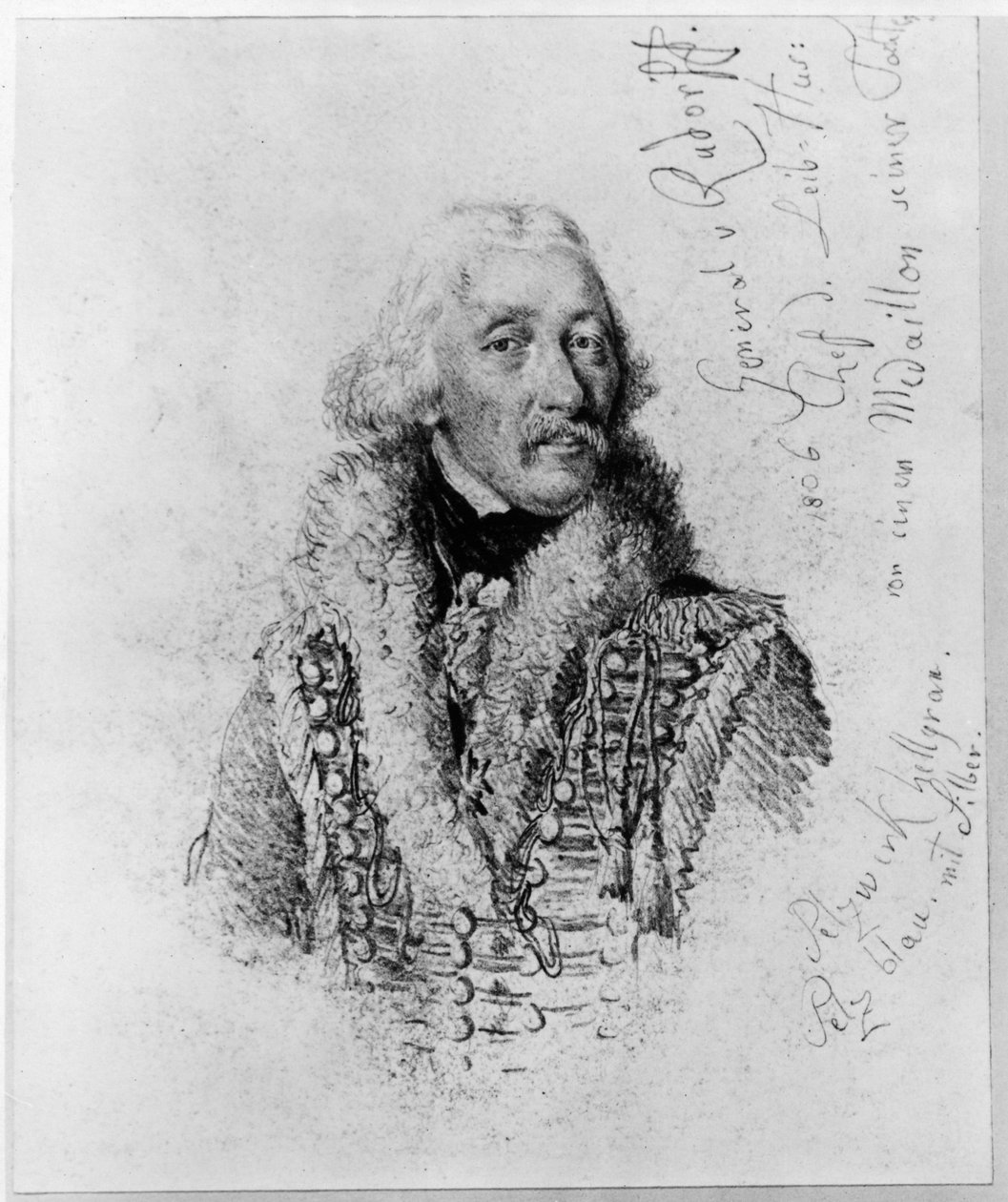 Generał von Rudorff, dowódca huzarów gwardii, z notatkami autorstwa Adolph Menzel