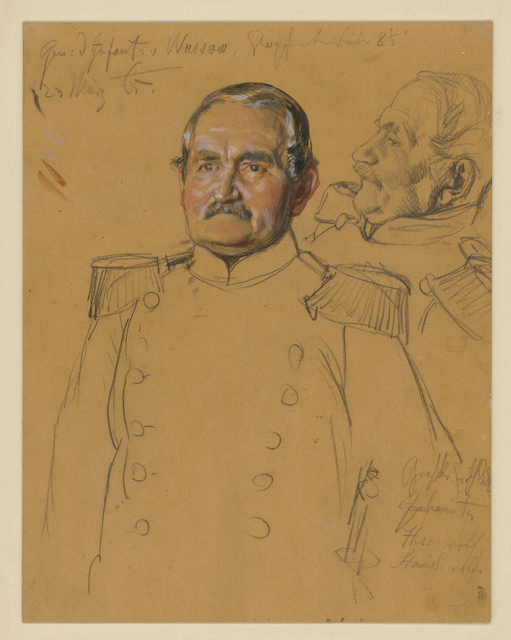 Generał von Wussow, szkic portretowy do obrazu „Koronacja Wilhelma I w Królewcu” autorstwa Adolph Menzel