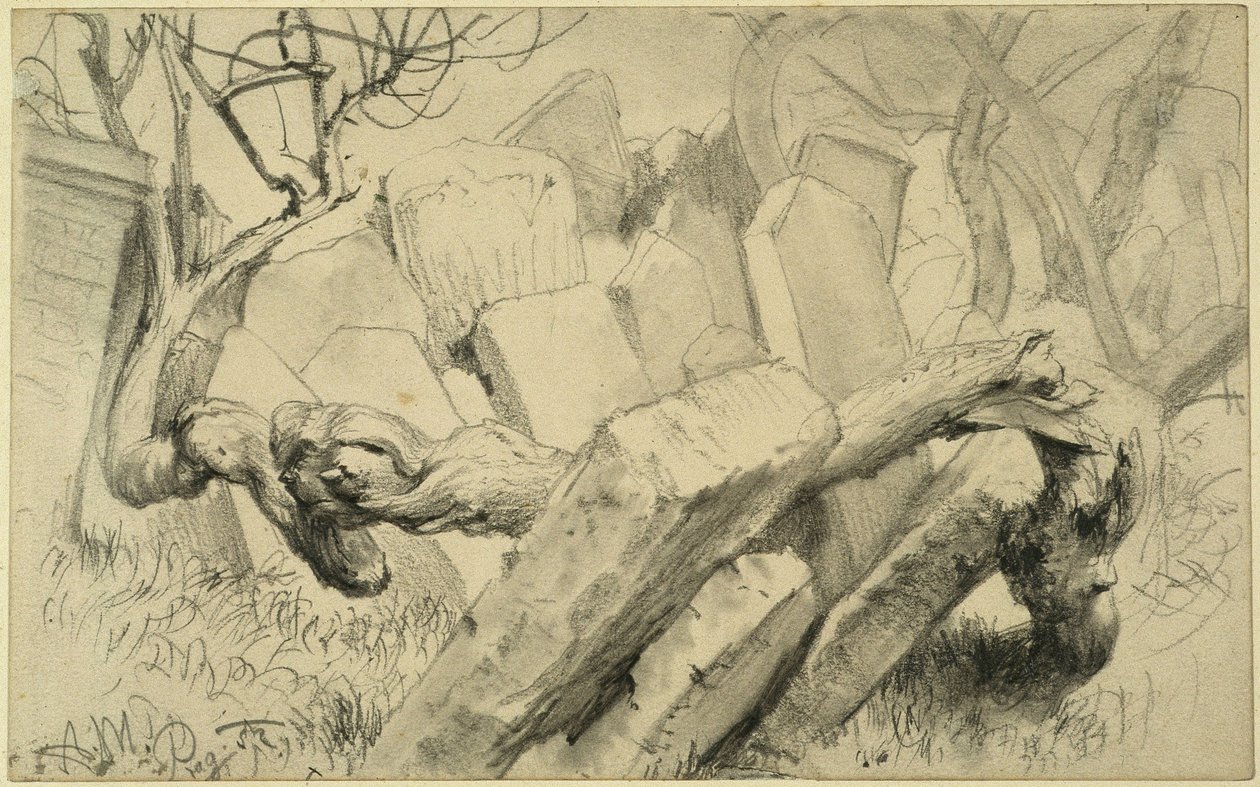 Nagrobki na cmentarzu żydowskim w Pradze autorstwa Adolph Menzel
