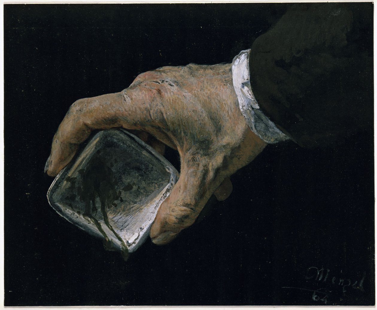 Ręka artysty z pojemnikiem na farbę autorstwa Adolph Menzel
