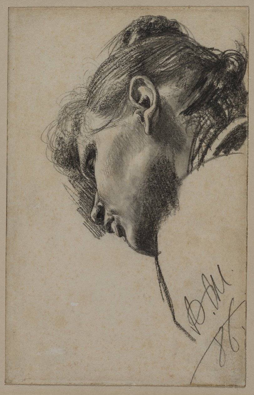 Głowa młodej kobiety widziana z dołu, 1886. autorstwa Adolph Menzel