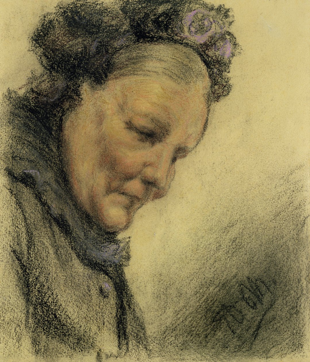 Głowa Starej Damy (kredka i pastel na papierze) autorstwa Adolph Menzel
