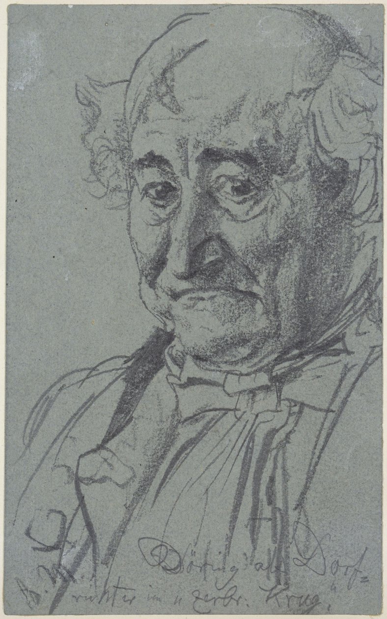 Heinrich von Kleist, „Złamany dzban”: aktor Theodor Döring w roli wiejskiego sędziego Adama autorstwa Adolph Menzel