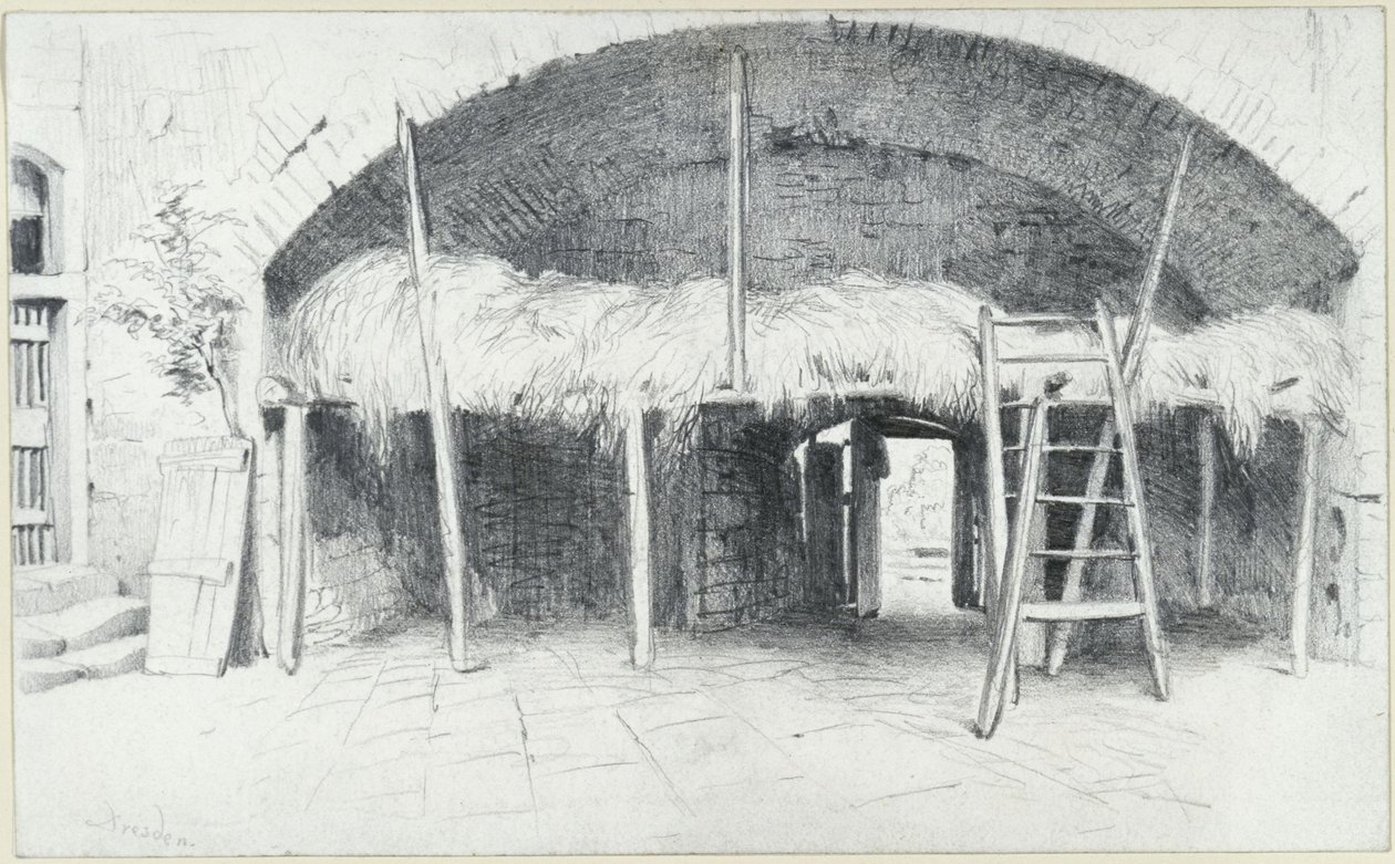 Magazyn Heulager pod łukiem bastionu Jungfernbastei w Dreźnie autorstwa Adolph Menzel
