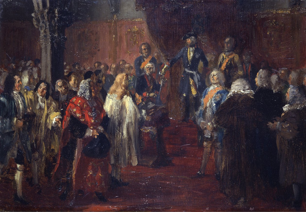 Hołd stanów śląskich przed Fryderykiem II we Wrocławiu w 1741 roku. Szkic autorstwa Adolph Menzel