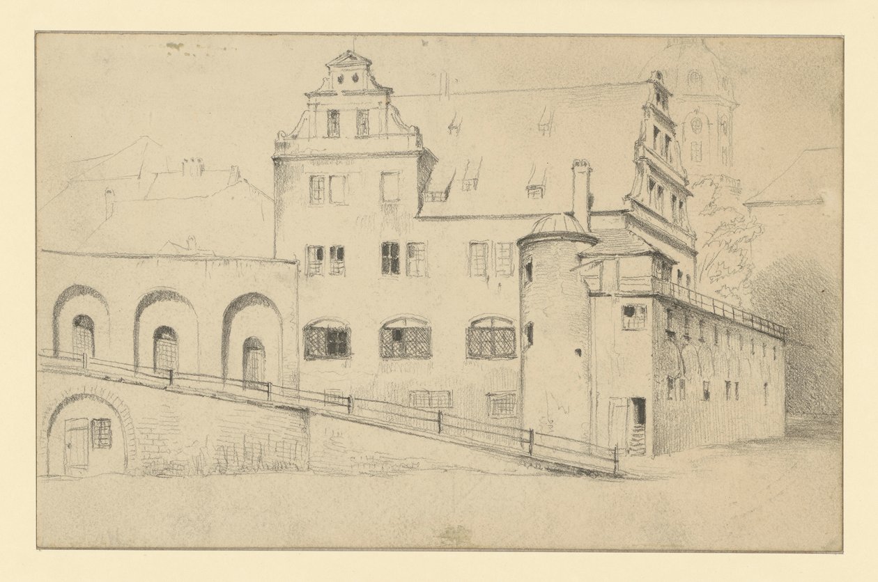 Budynek kancelarii w Dreźnie, widziany ze Stallhofu autorstwa Adolph Menzel