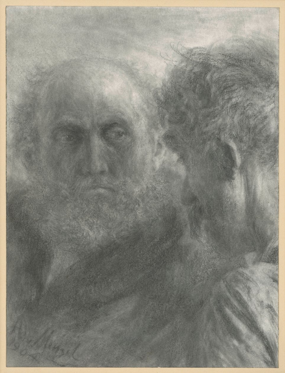 Głowy dwóch starszych, brodatych mężczyzn autorstwa Adolph Menzel