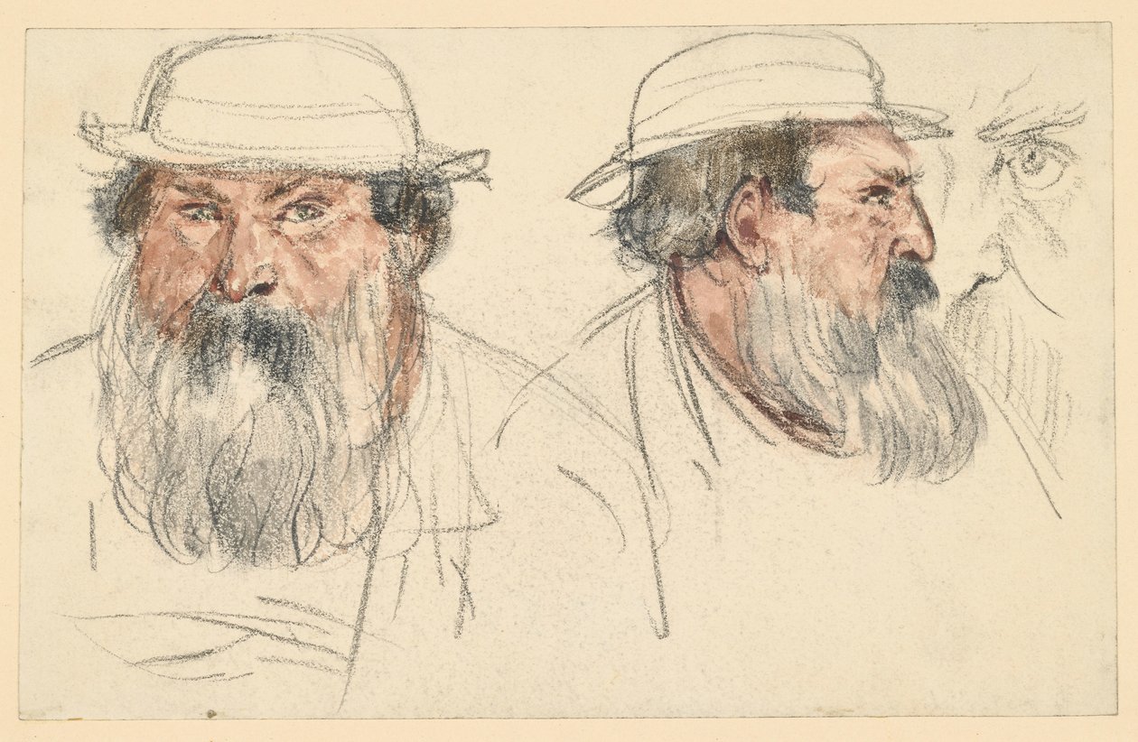 Głowa brodatego mężczyzny w dwóch szkicach autorstwa Adolph Menzel