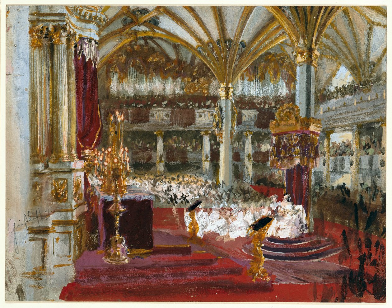 Koronacja Wilhelma I w kościele zamkowym w Królewcu, 1861 autorstwa Adolph Menzel