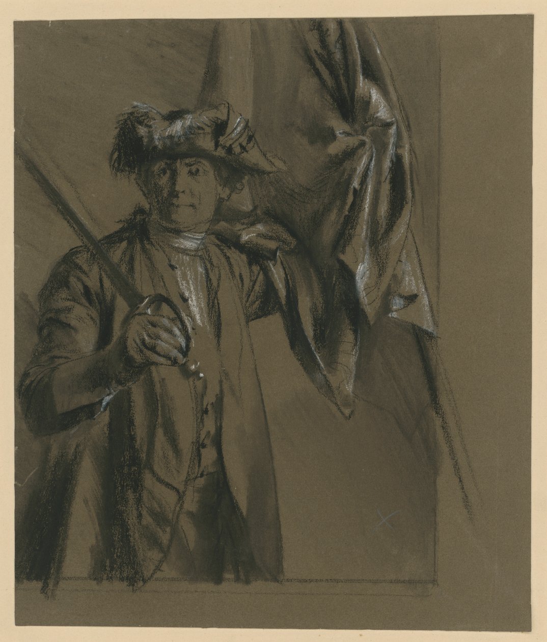 Kurt Christoph hrabia von Schwerin, pruski feldmarszałek z flagą i szpadą, studium modela do dzieła „Z czasów króla Fryderyka. Bohaterowie wojny i pokoju“, 1856 (do Bock 1070) autorstwa Adolph Menzel