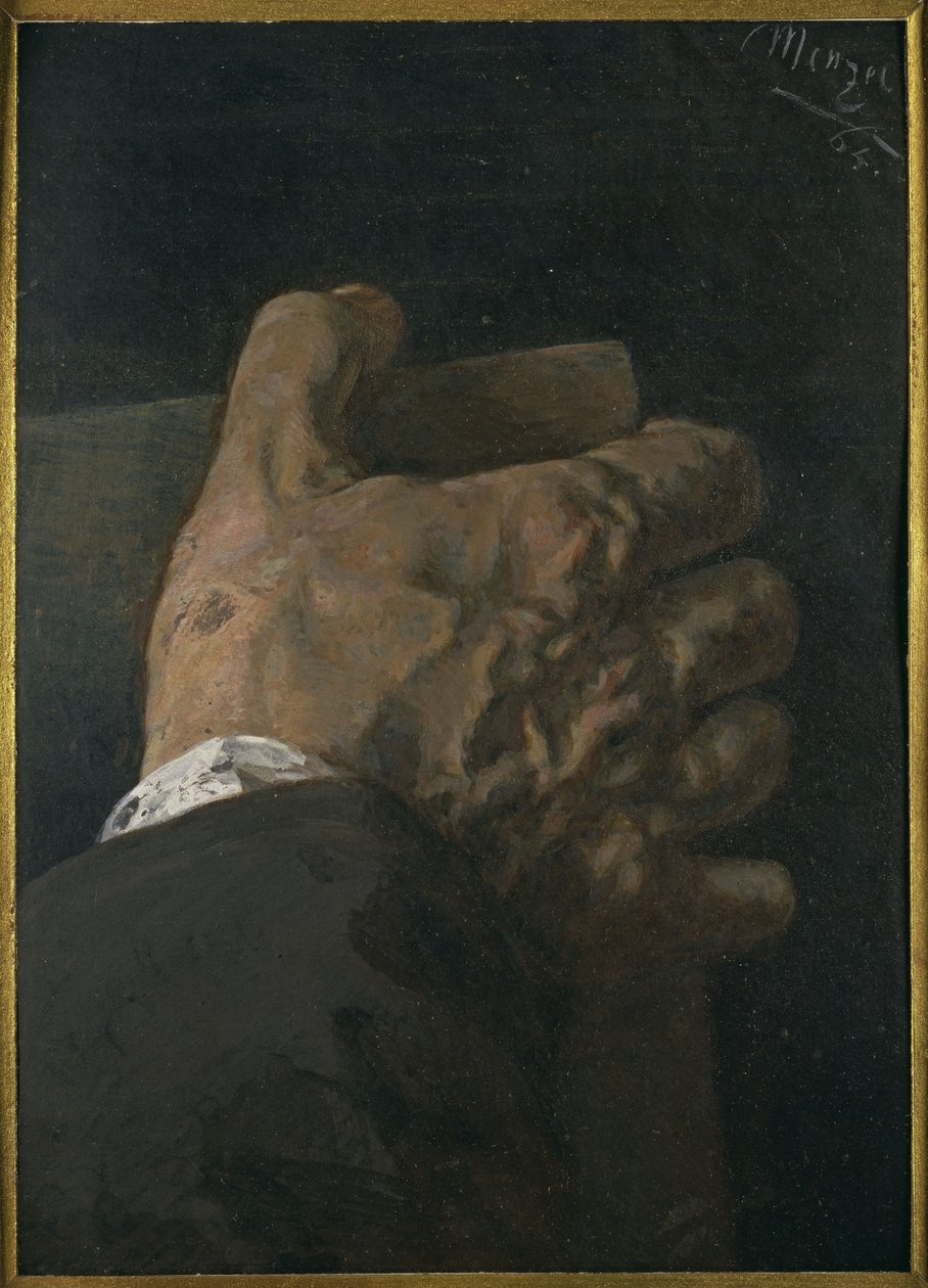 Męska dłoń trzymająca tablicę autorstwa Adolph Menzel