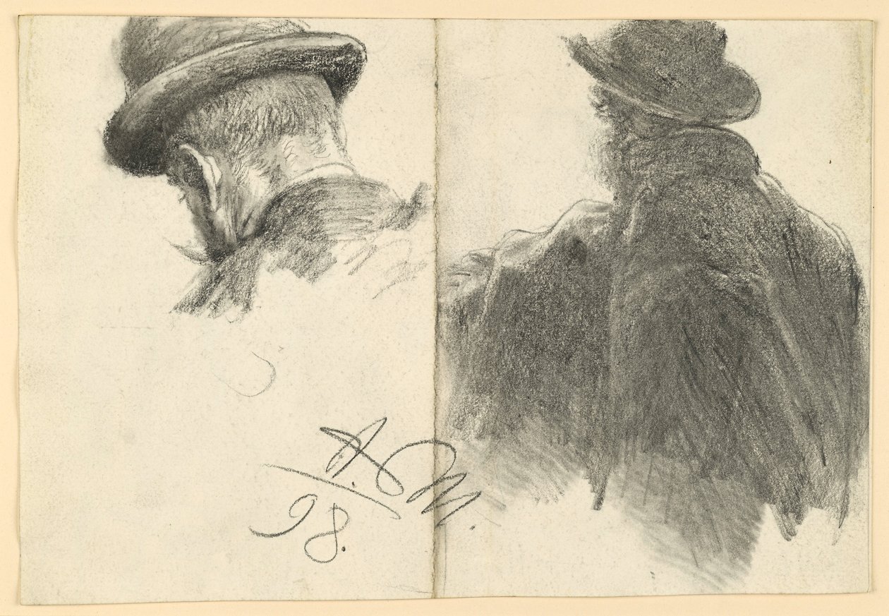 Mężczyzna w kapeluszu widziany od tyłu, głowa powtórzona autorstwa Adolph Menzel