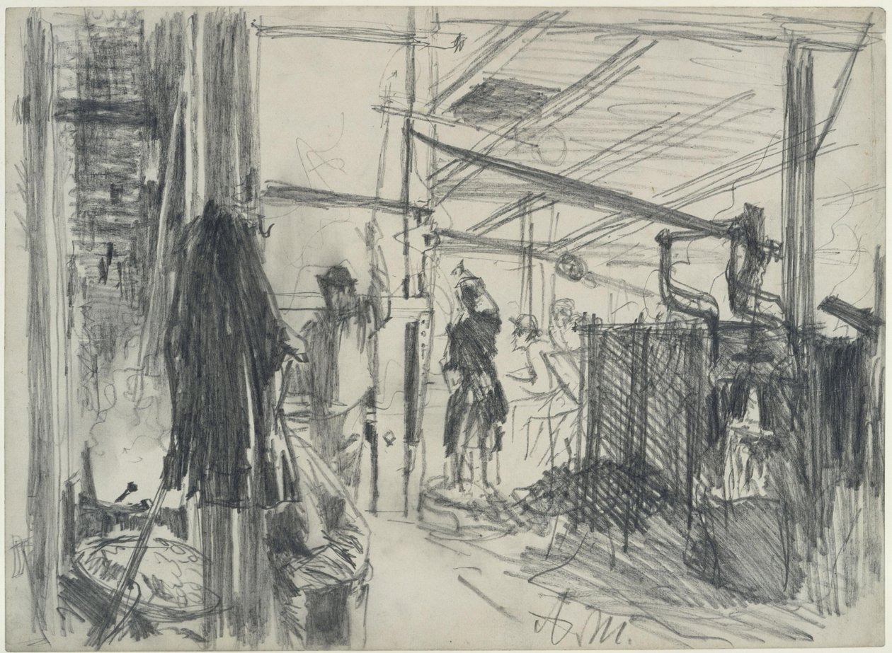 Maszynownia w walcowni. Studium zatytułowane „Walcownia żelaza. Nowoczesni cyklopi” autorstwa Adolph Menzel