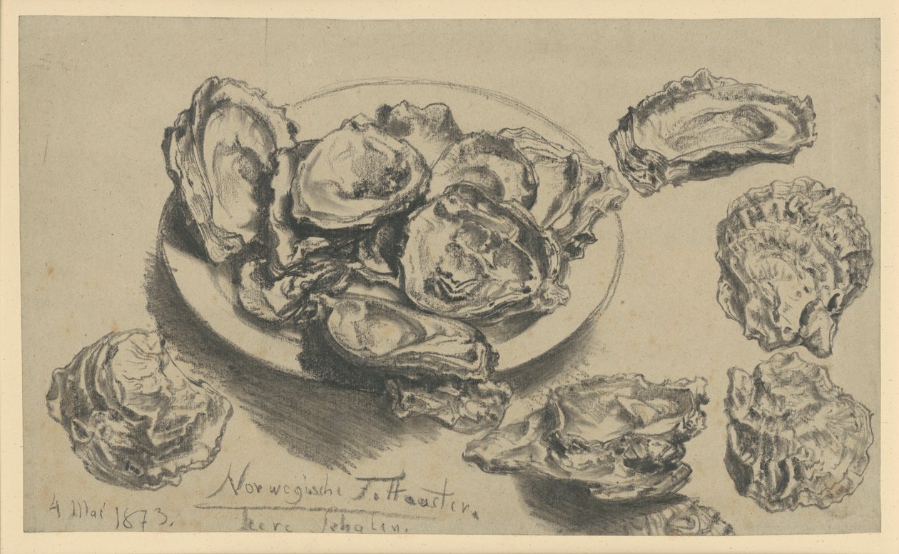 Norweskie tłuste ostrygi, puste muszle autorstwa Adolph Menzel