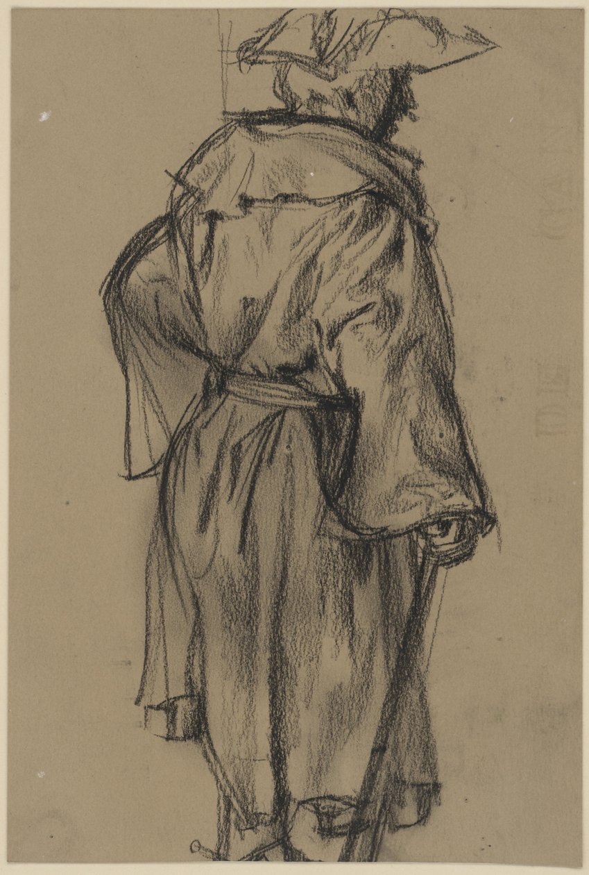 Oficer w płaszczu i kapeluszu, z laską w prawej ręce, ujęcie półprofilowe w prawo. (Studium postawy Moritza von Anhalt-Dessau) autorstwa Adolph Menzel