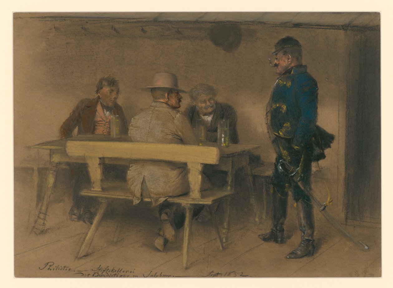 Filister i oficer w winiarni klasztornej benedyktynów w Salzburgu autorstwa Adolph Menzel