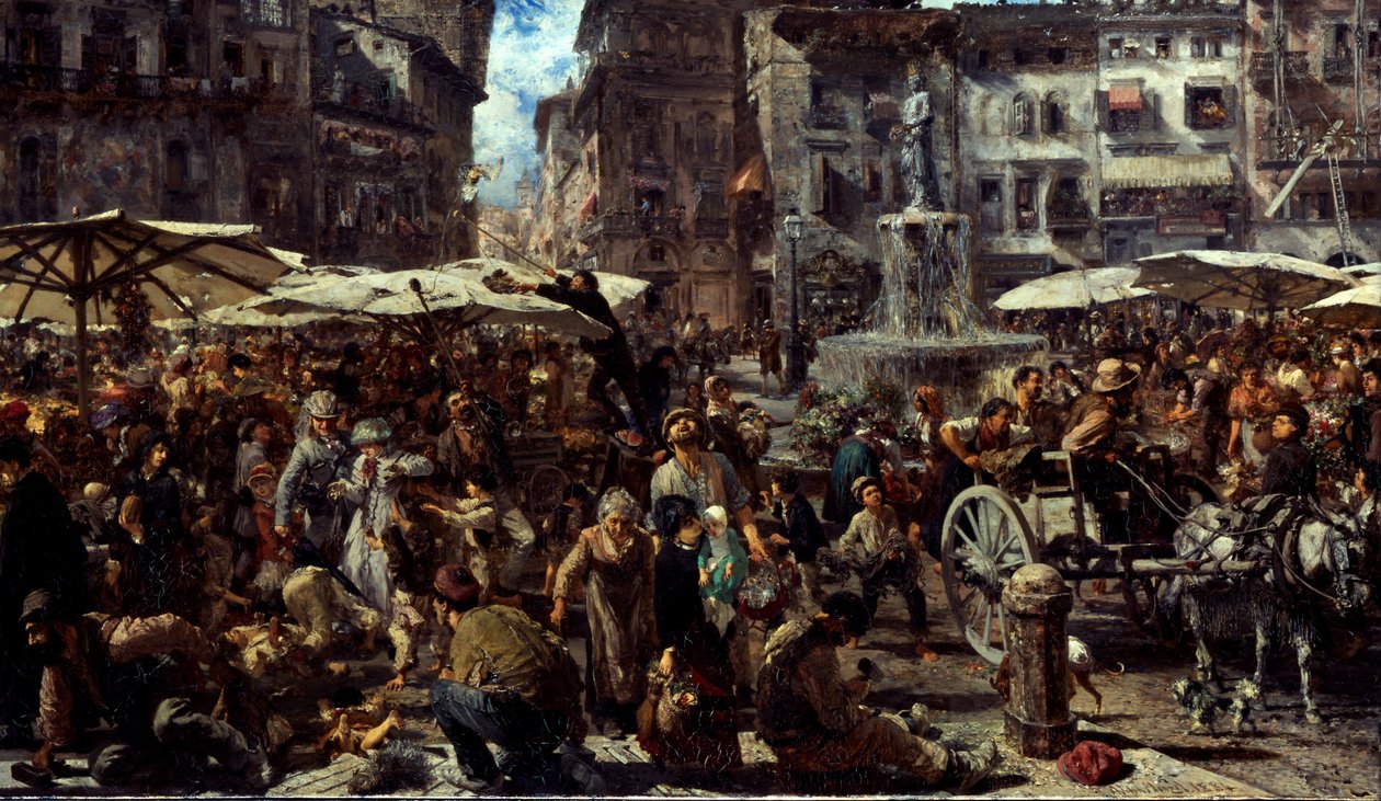 Piazza dErbe w Weronie, 1884 autorstwa Adolph Menzel