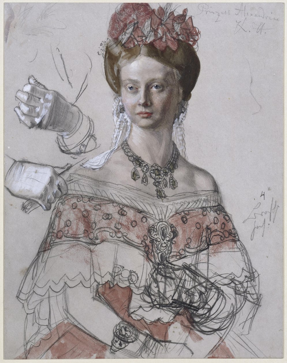 Księżniczka Aleksandryna Pruska, studium portretowe do obrazu „Koronacja Wilhelma I w Królewcu” autorstwa Adolph Menzel