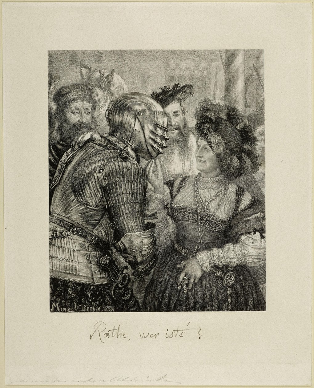 Zgadnij, kto to Scena z balu maskowego w strojach rycerskich. Do „Deutsches Künstleralbum”, rocznik 1867 autorstwa Adolph Menzel