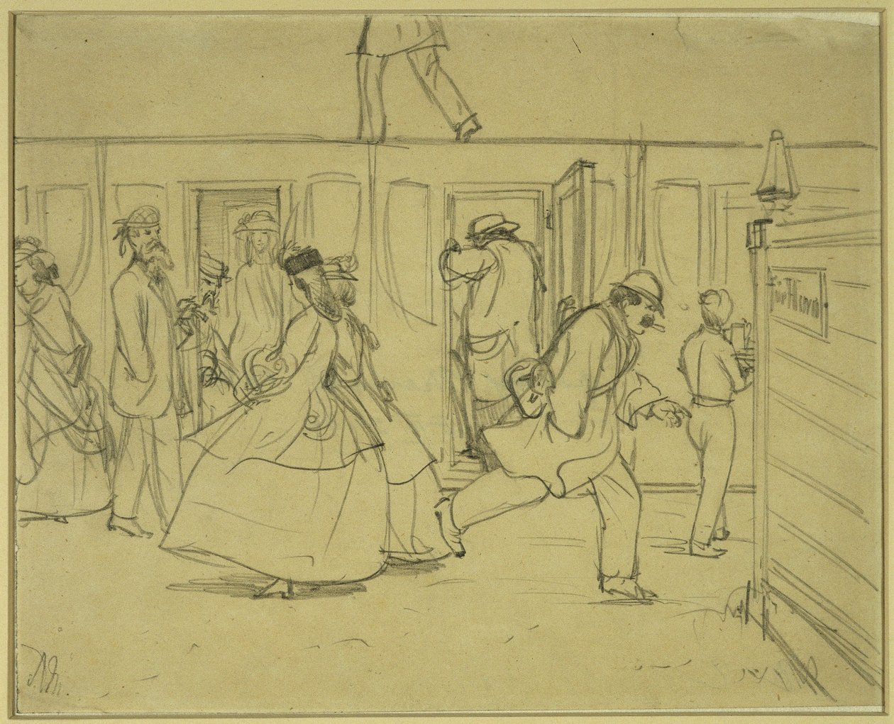 Podróżni na stacji kolejowej („Dla panów“) autorstwa Adolph Menzel