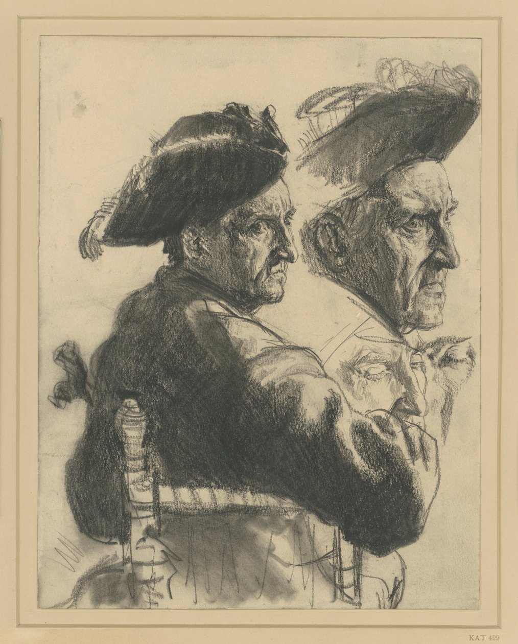 Arkusz studiów: siedzący oficer widziany od tyłu, studium głowy, szczegóły twarzy autorstwa Adolph Menzel