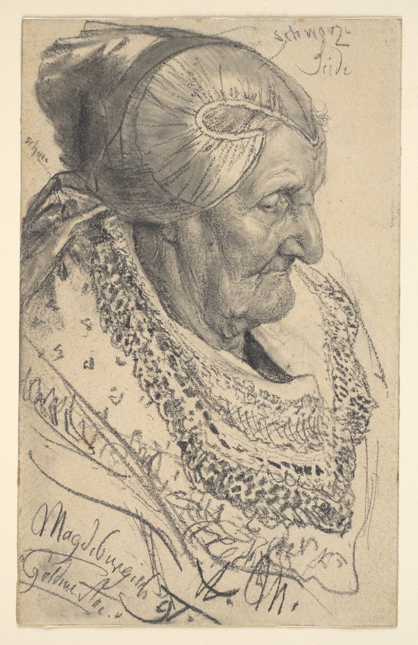 Studium portretowe starszej kobiety z Magdeburga autorstwa Adolph Menzel